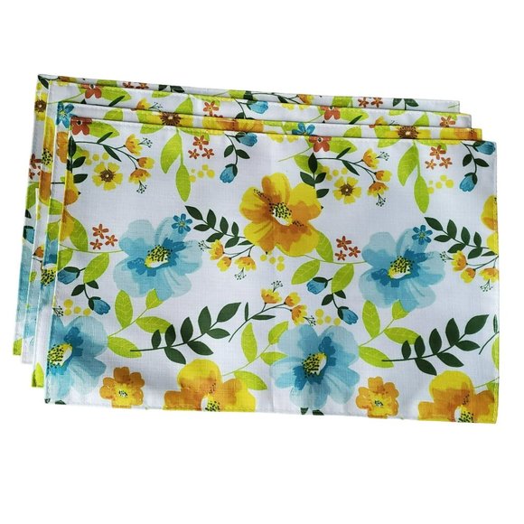 Floral Placemats, Set of 4, Fabric, Home Collection, Spring Garden, Polyester - Picture 1 of 3